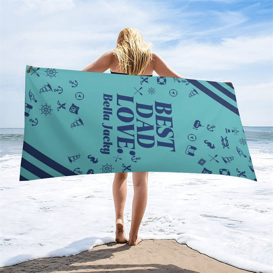 Custom Name Best Dad Love Fathers Day Beach Towel