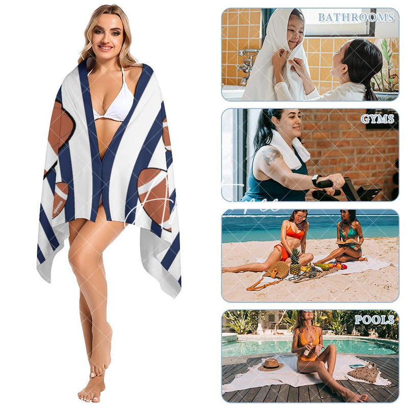 Custom Name Black White Stripe Rugby Men Beach Towel