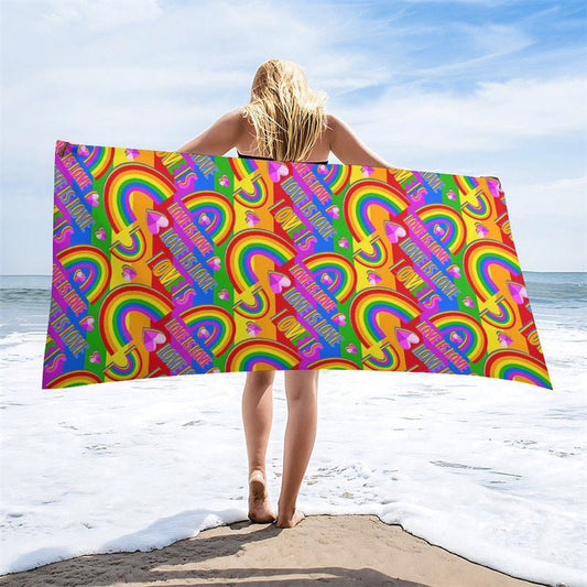 Love Is Love Colorful Rainbow Hearts Beach Towel