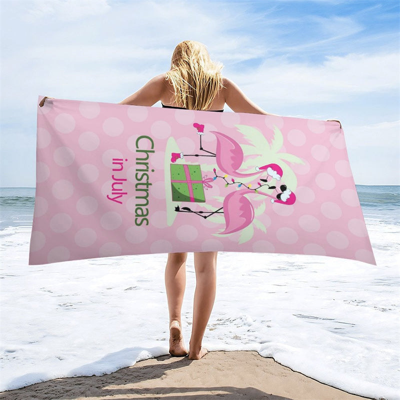 Pink Flamingo Summer Christmas In July Beach Towel