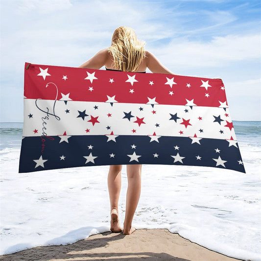 Red White Blue American Stars Custom Name Beach Towel